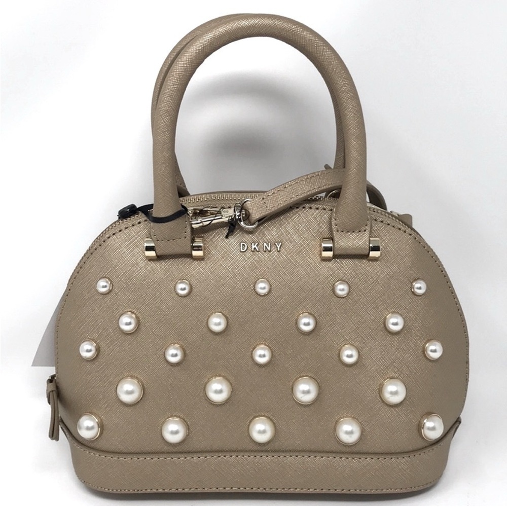 Dkny small satchel handbag with pearl embezzled front